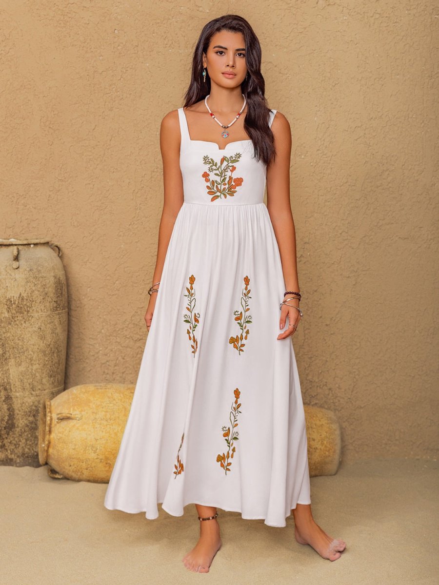 Floral Embroidered Sleeveless Maxi Dress - New Arrivals