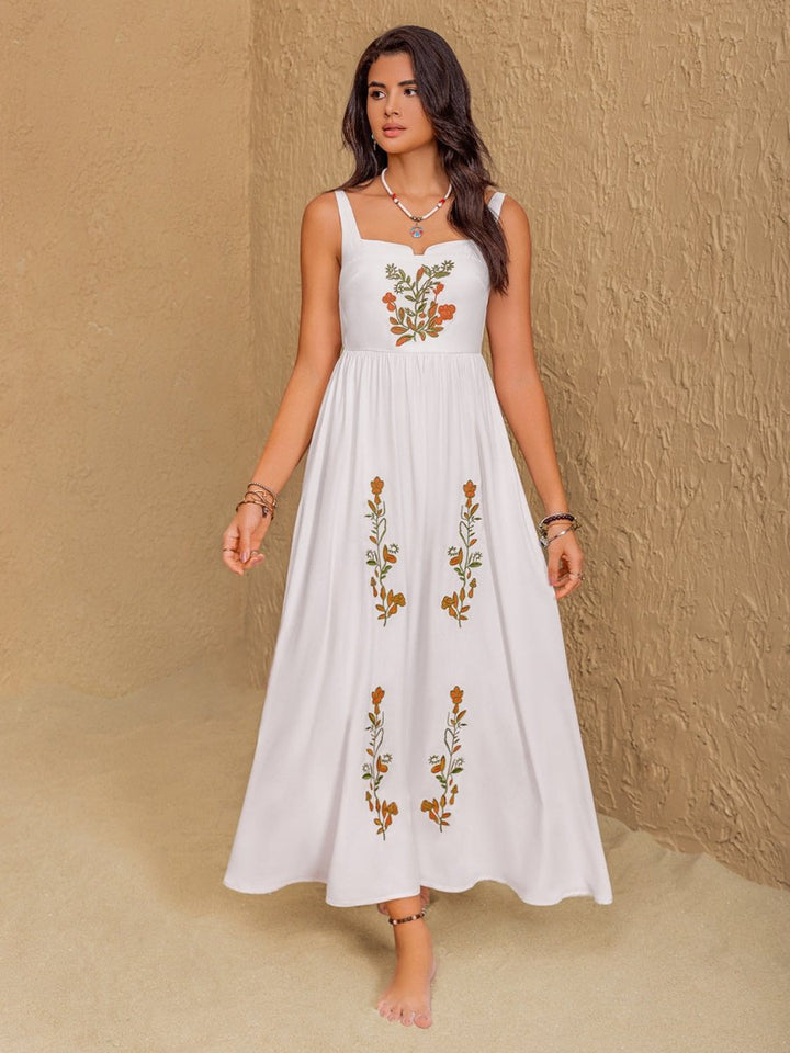 Floral Embroidered Sleeveless Maxi Dress - New Arrivals