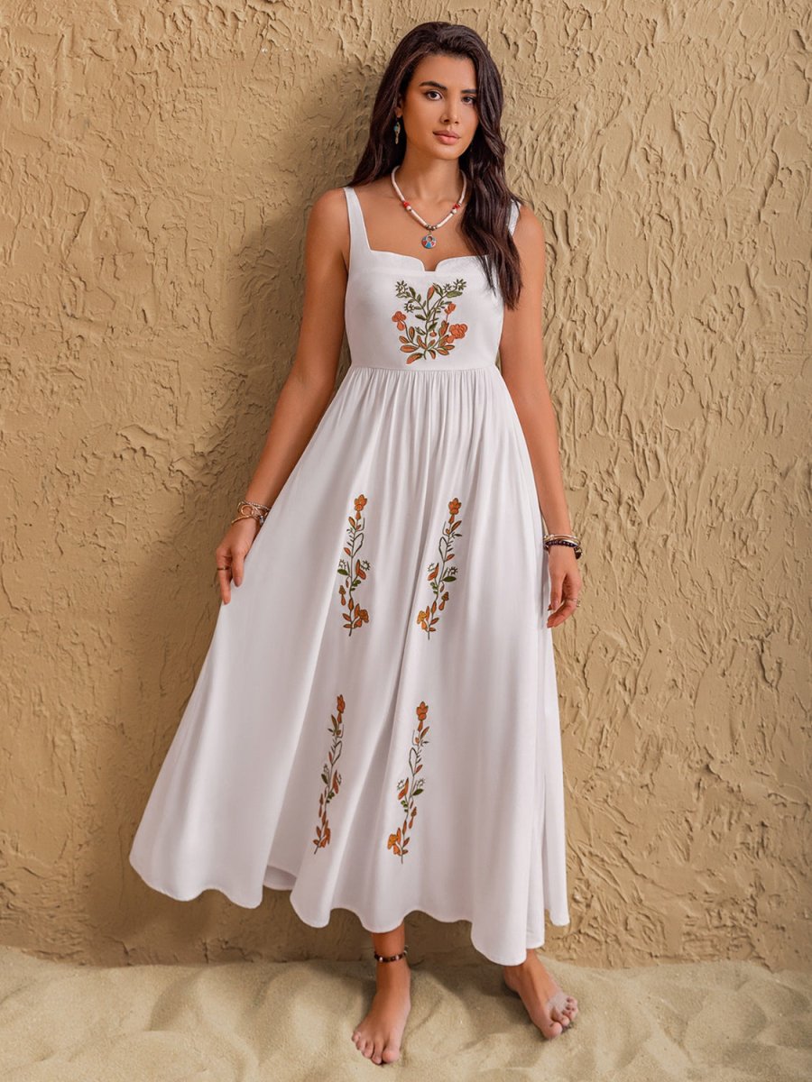 Floral Embroidered Sleeveless Maxi Dress - New Arrivals