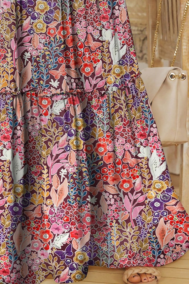 Floral Frill Trim Tiered Maxi Skirt - Bottoms
