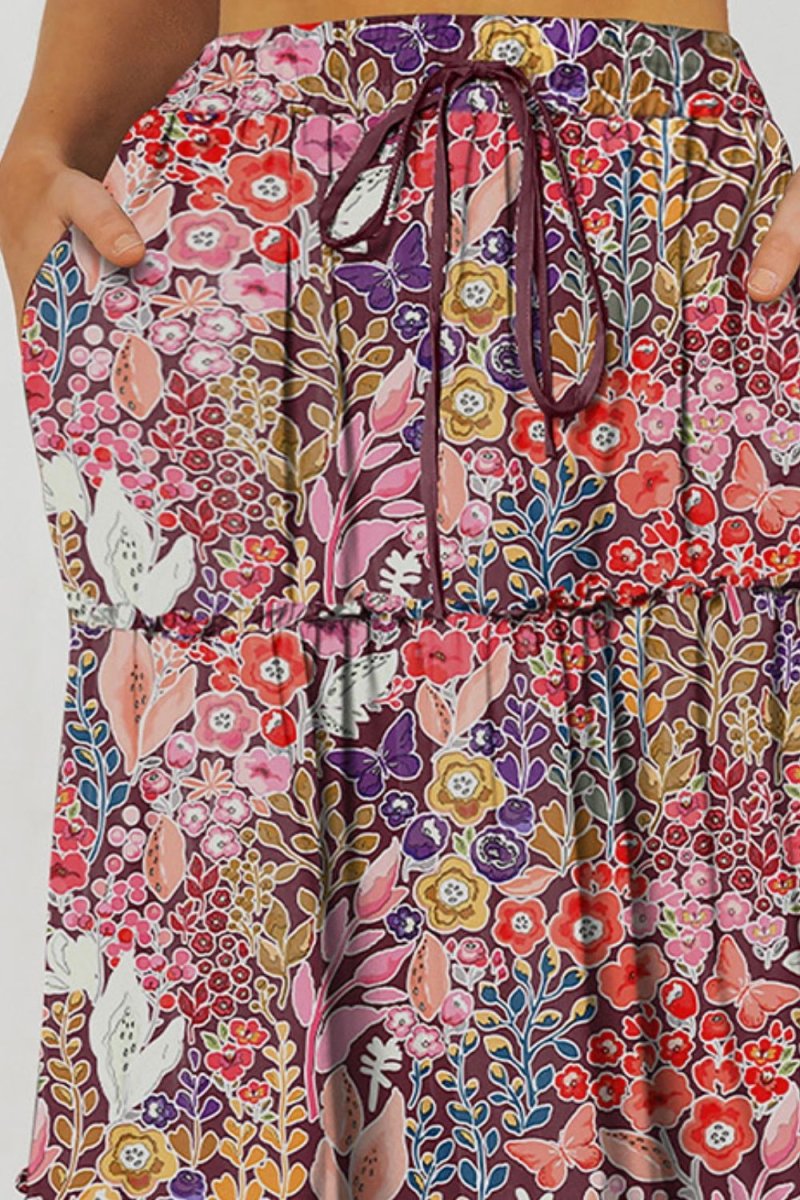 Floral Frill Trim Tiered Maxi Skirt - Bottoms