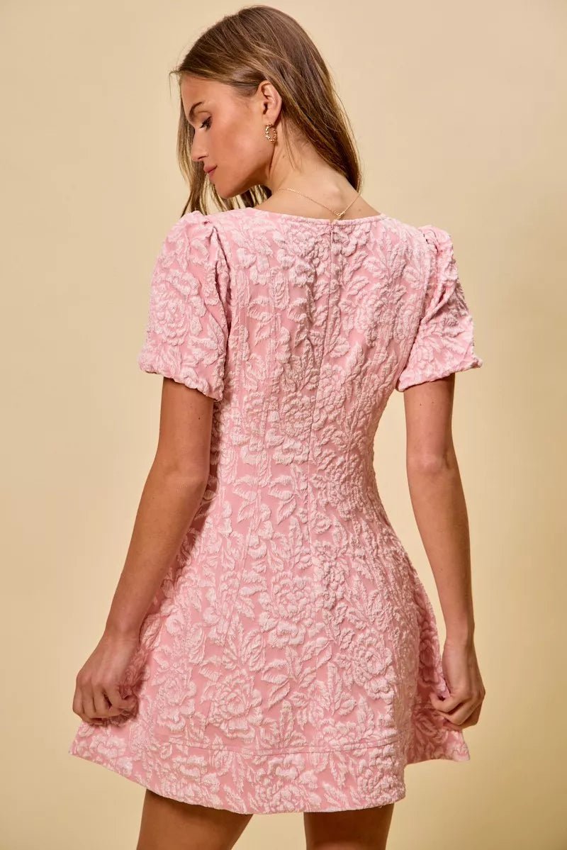 Floral Jacquard Fit and Flare Mini Dress - 