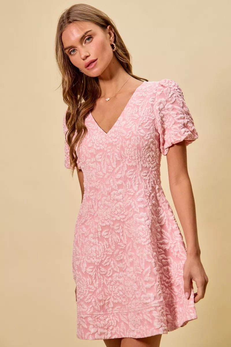 Floral Jacquard Fit and Flare Mini Dress - 