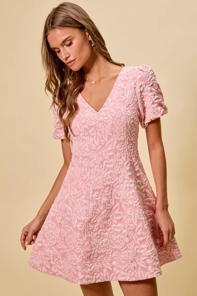 Floral Jacquard Fit and Flare Mini Dress - 