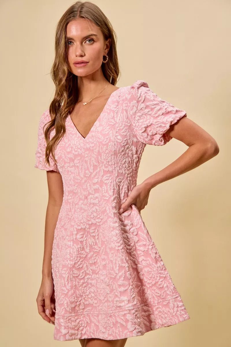 Floral Jacquard Fit and Flare Mini Dress - 