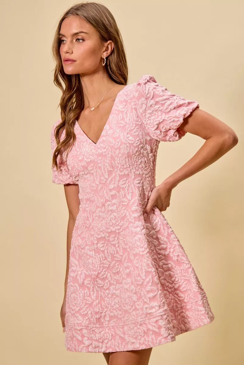 Floral Jacquard Fit and Flare Mini Dress - 