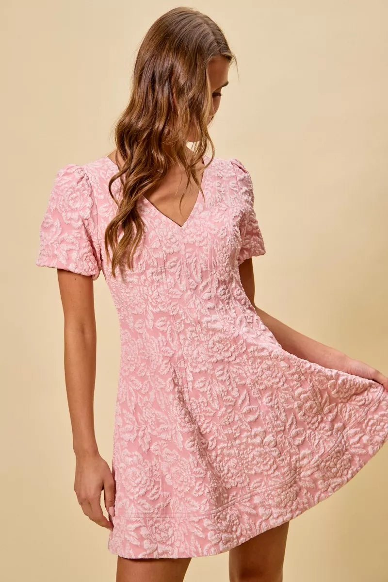 Floral Jacquard Fit and Flare Mini Dress - 