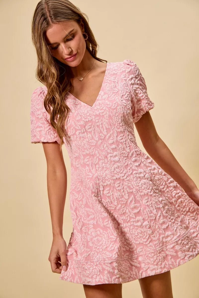Floral Jacquard Fit and Flare Mini Dress - 