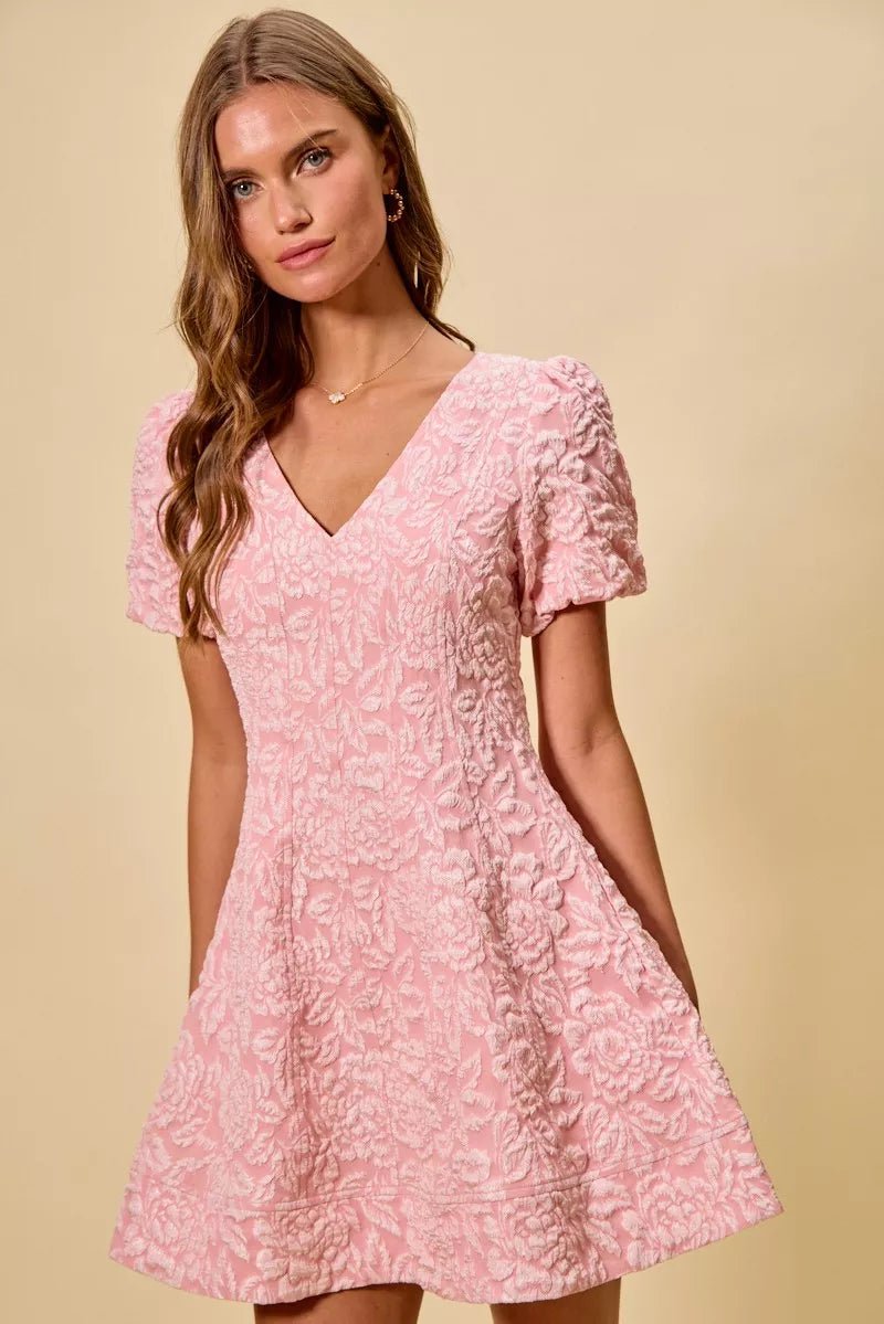 Floral Jacquard Fit and Flare Mini Dress - 