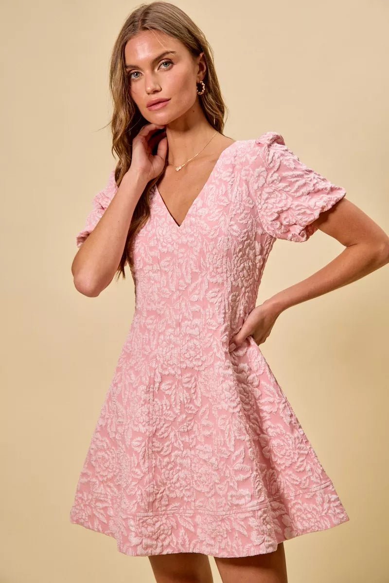 Floral Jacquard Fit and Flare Mini Dress - 