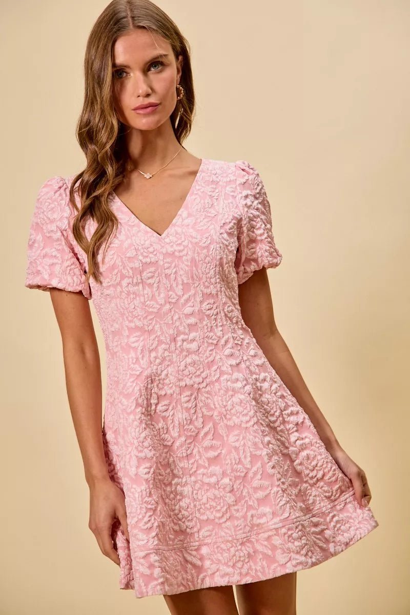 Floral Jacquard Fit and Flare Mini Dress - 