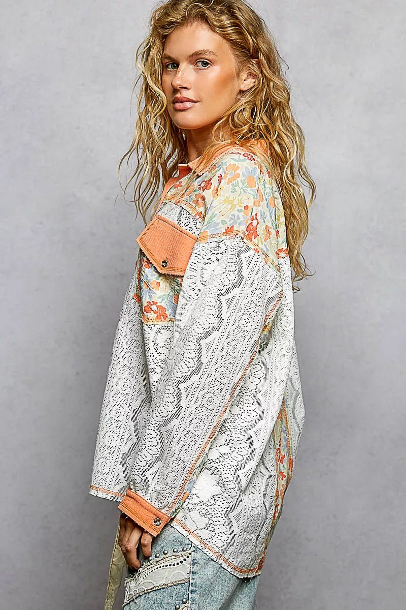 Floral Lace Shirt with Pocket - 