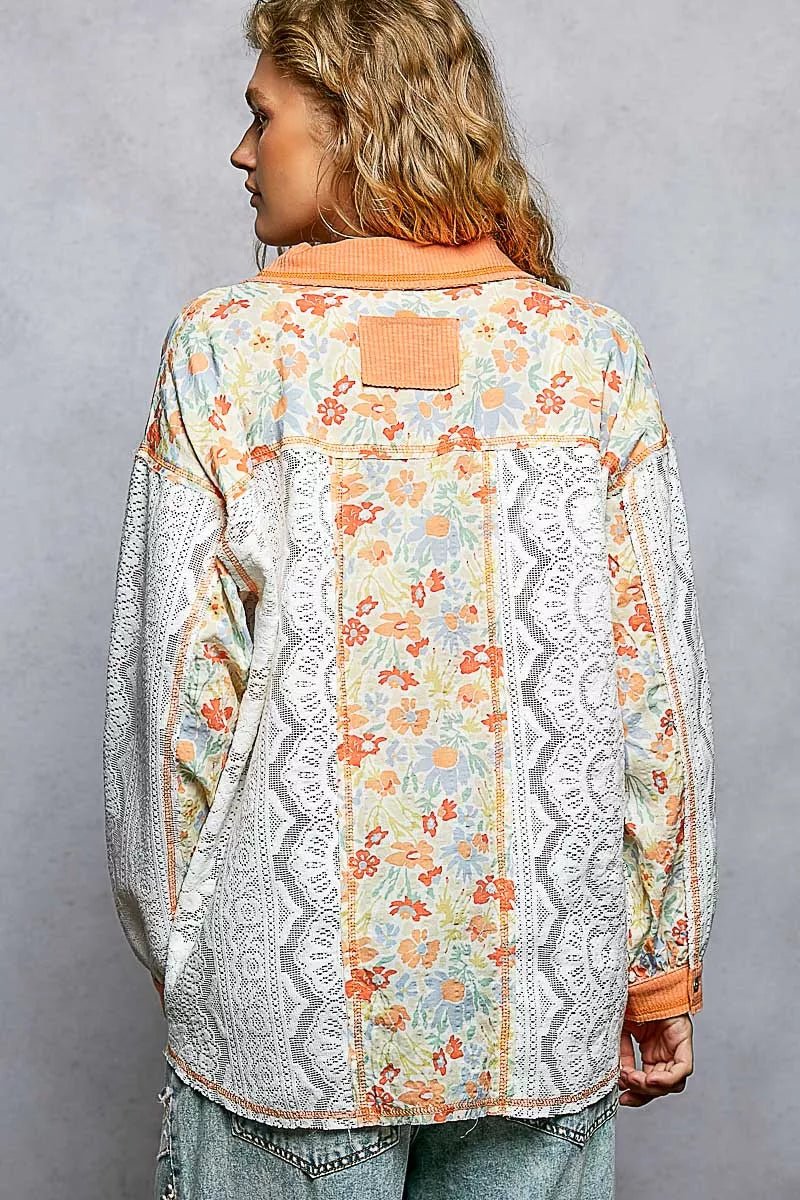 Floral Lace Shirt with Pocket - 
