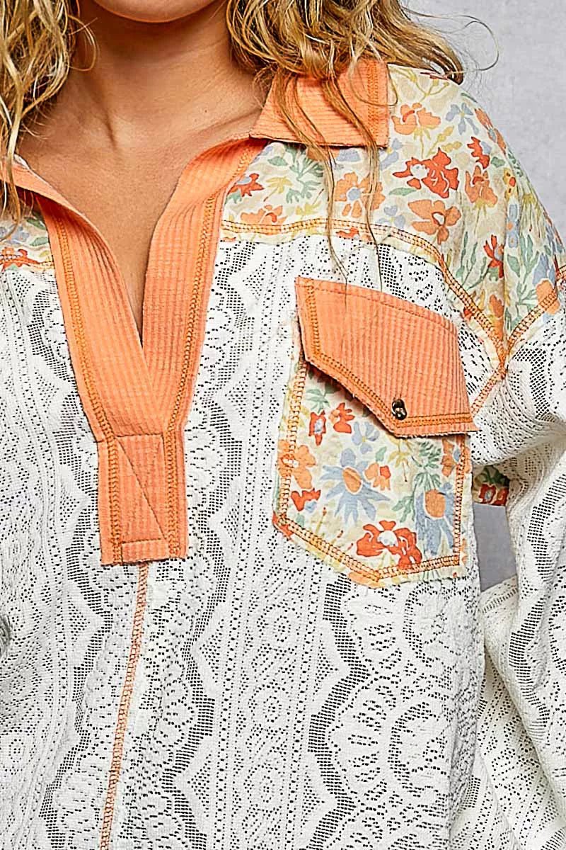 Floral Lace Shirt with Pocket - 