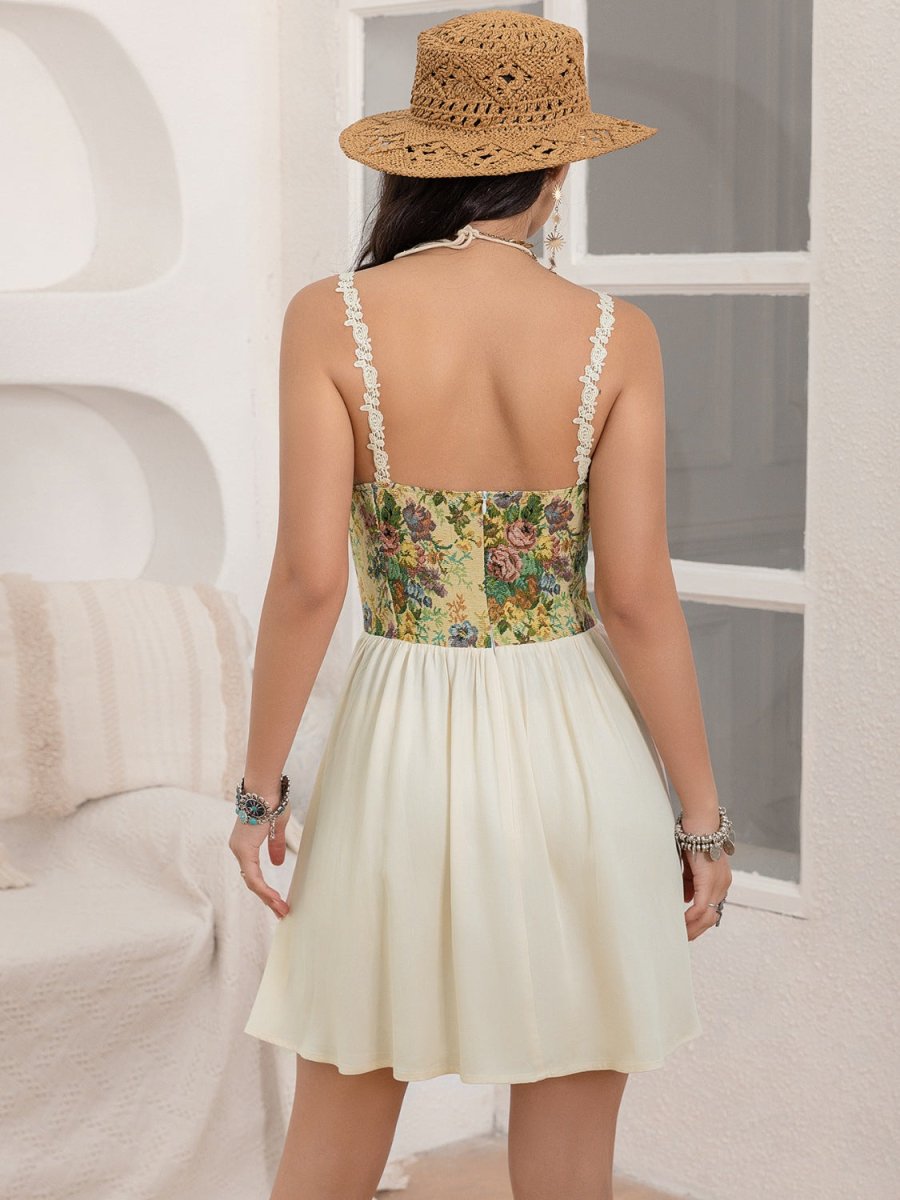 Floral Lace Up Corset Mini Cami Dress - New Arrivals