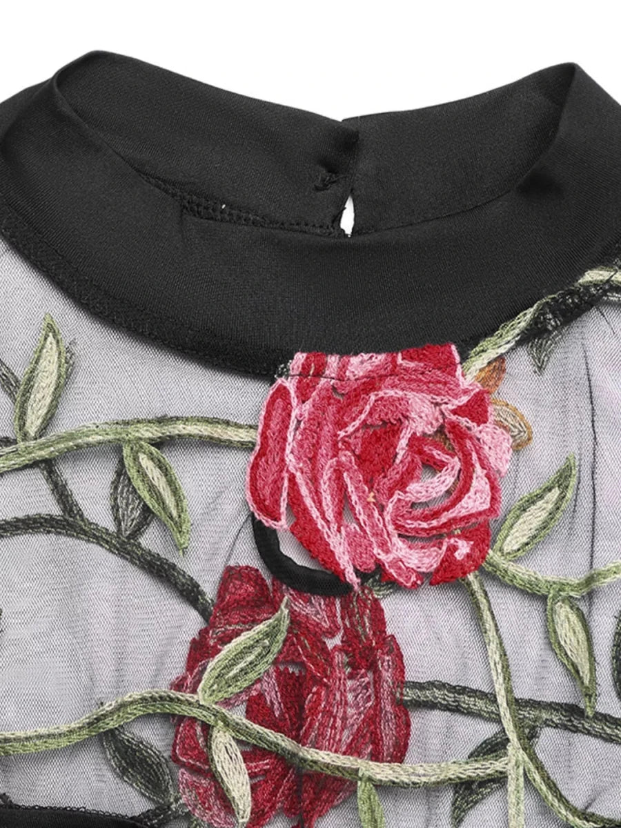 Floral Mesh Long Sleeve Bodysuit - 