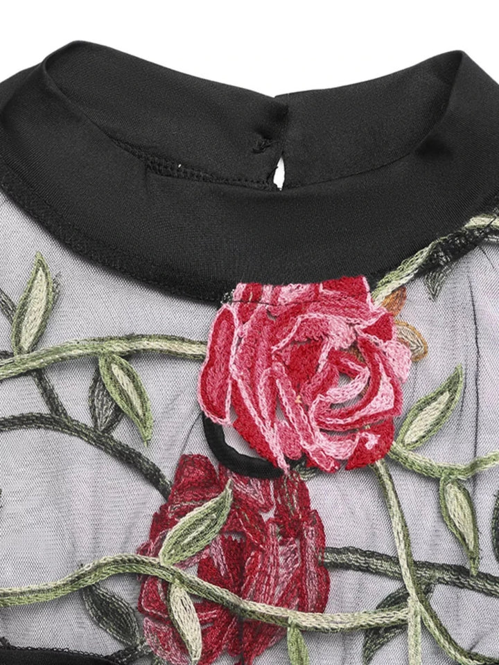 Floral Mesh Long Sleeve Bodysuit - 