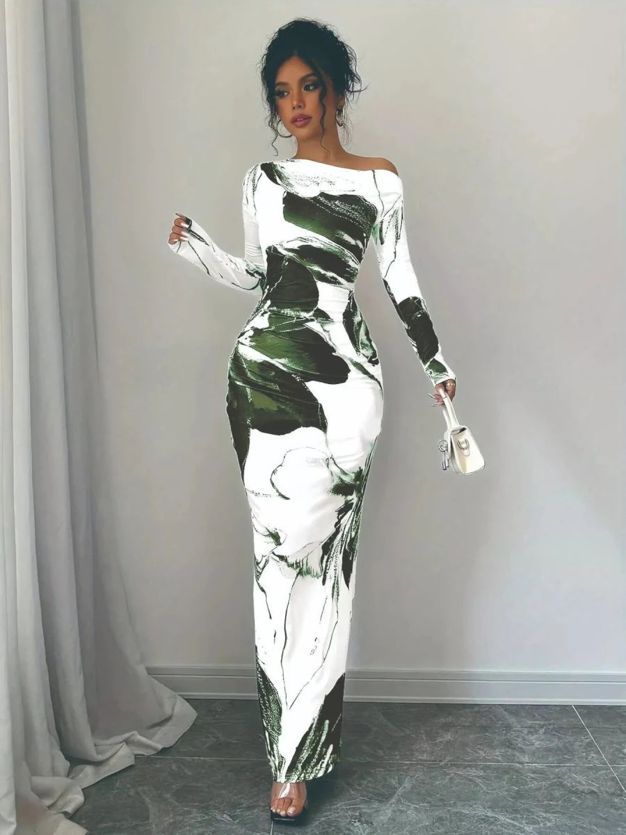 Floral One Shoulder Maxi Dress - 
