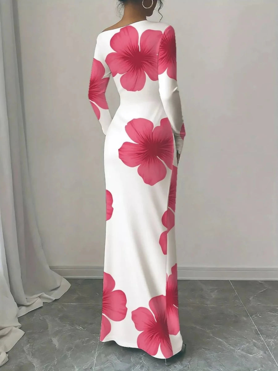 Floral One Shoulder Maxi Dress - 