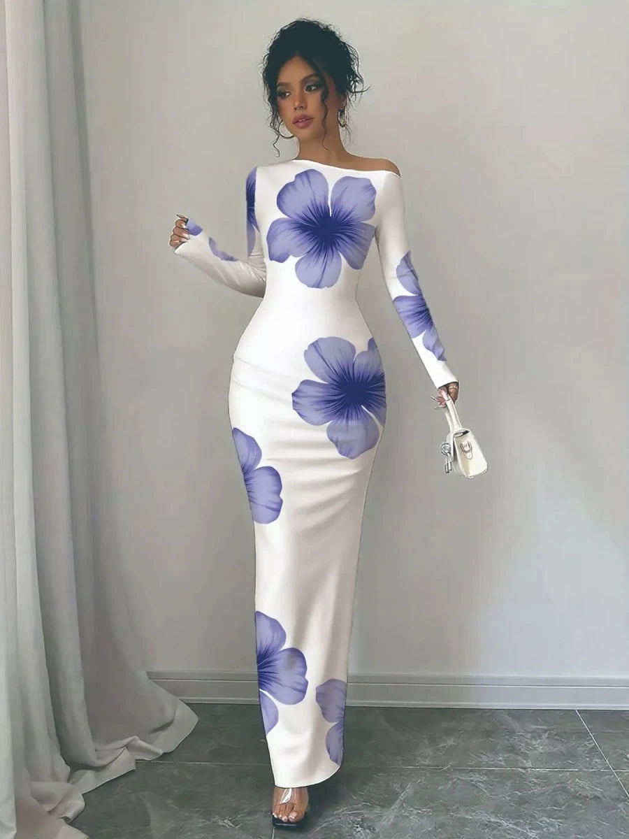 Floral One Shoulder Maxi Dress - 
