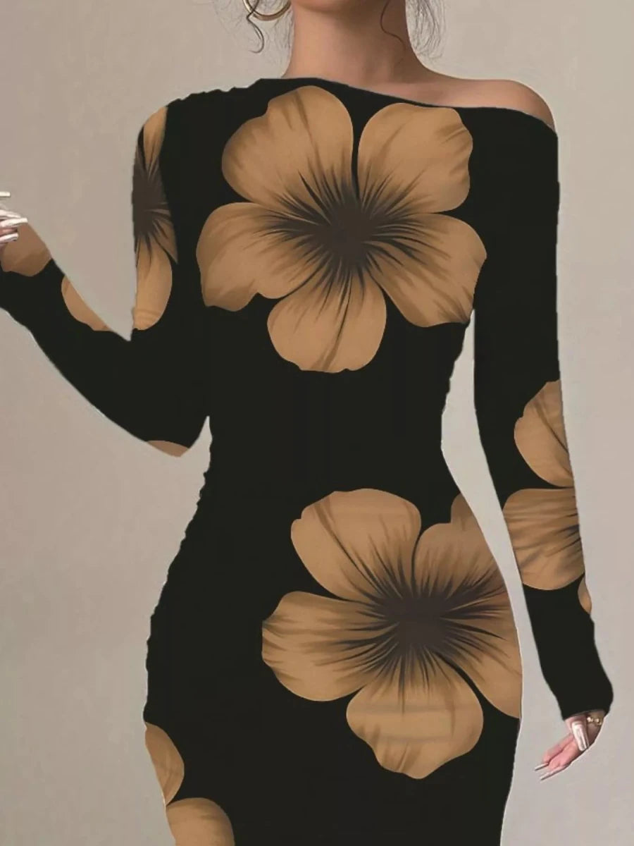 Floral One Shoulder Maxi Dress - 