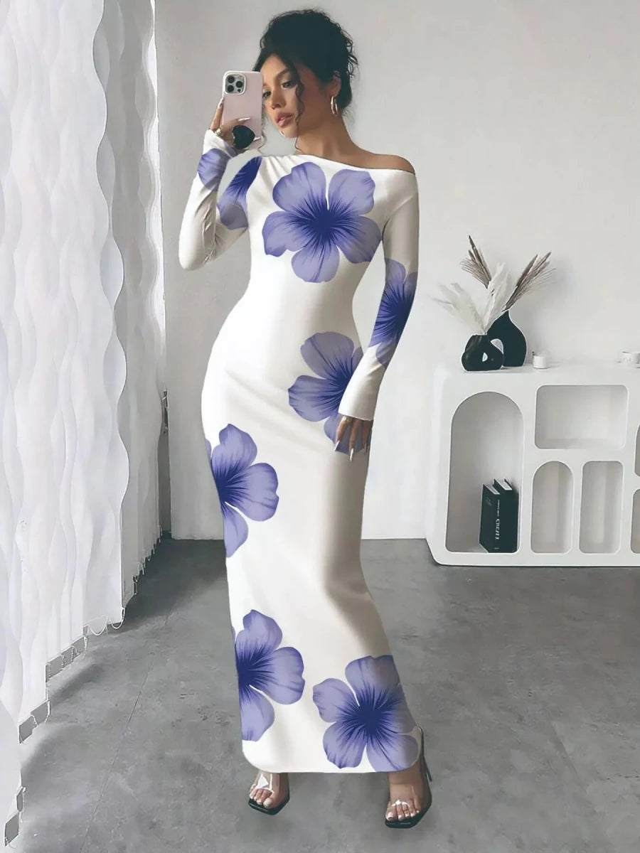 Floral One Shoulder Maxi Dress - 