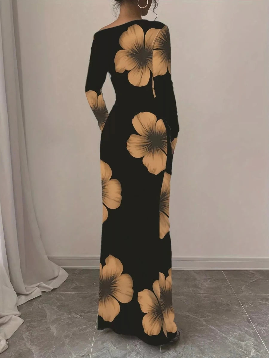 Floral One Shoulder Maxi Dress - 