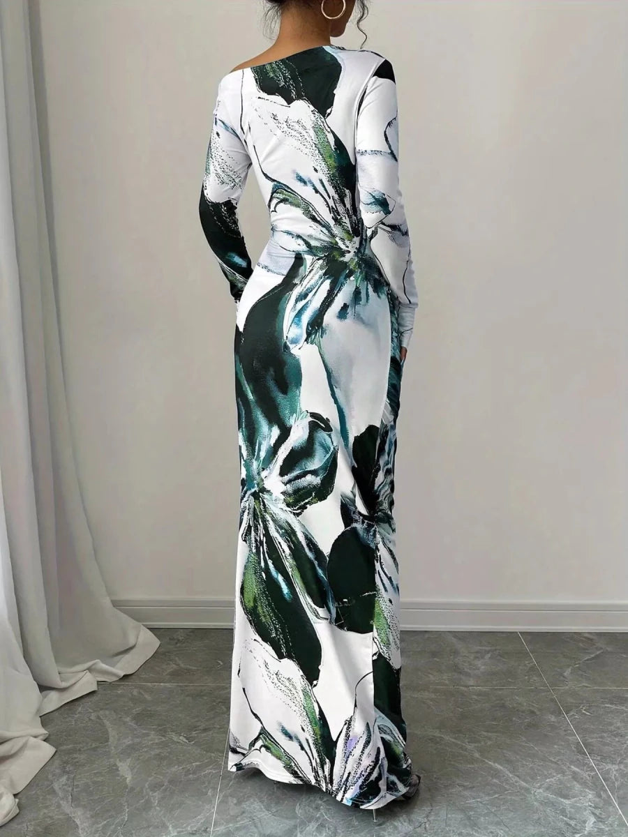 Floral One Shoulder Maxi Dress - 