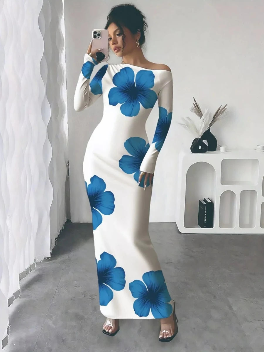 Floral One Shoulder Maxi Dress - 
