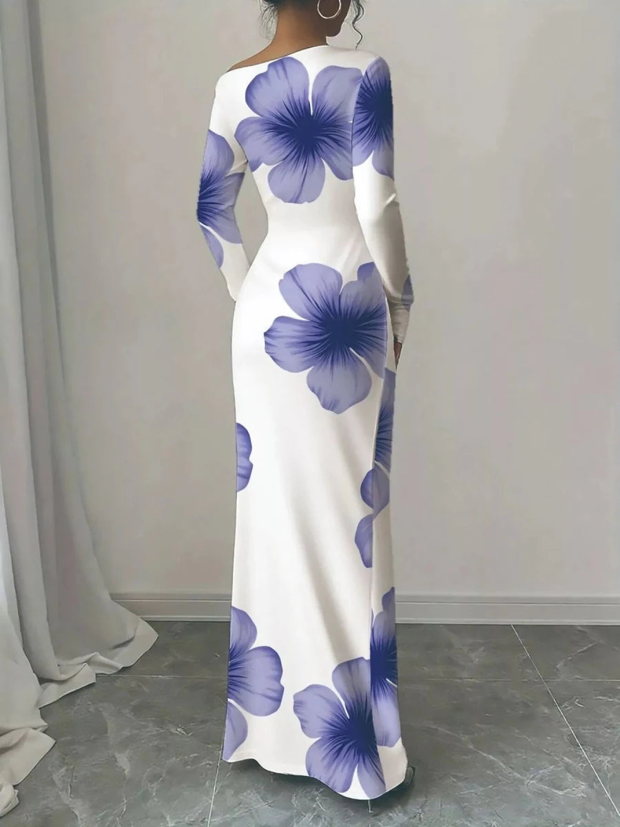 Floral One Shoulder Maxi Dress - 