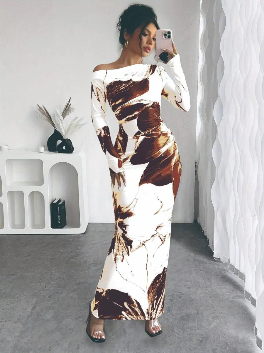 Floral One Shoulder Maxi Dress - 