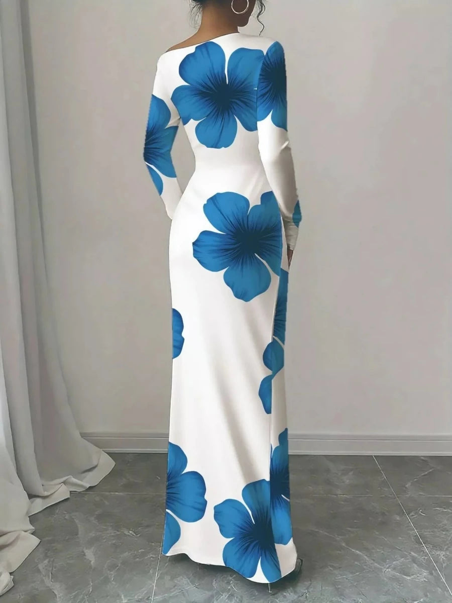 Floral One Shoulder Maxi Dress - 