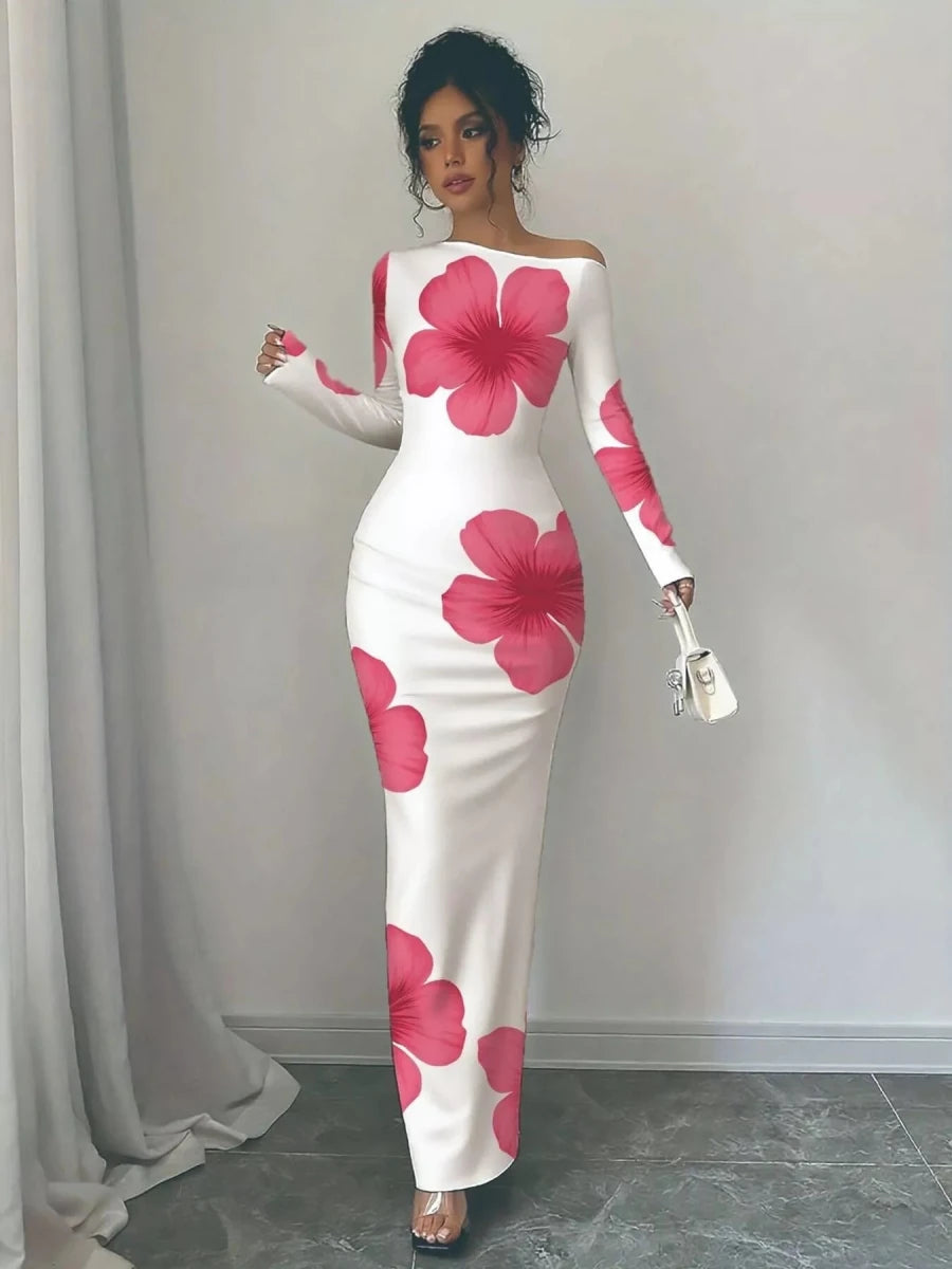 Floral One Shoulder Maxi Dress - 