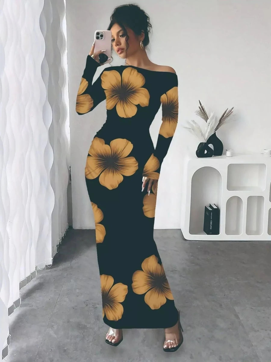 Floral One Shoulder Maxi Dress - 