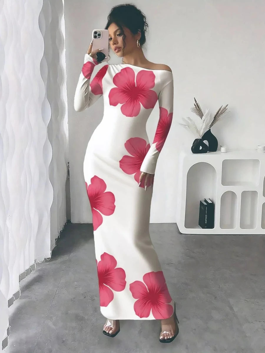 Floral One Shoulder Maxi Dress - 