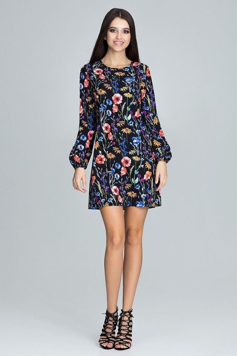 Floral Pattern Dress with Long Creased Sleeves – Light, Airy & Feminine - Day Dress