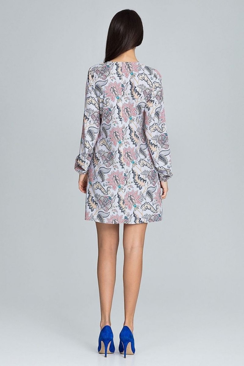 Floral Pattern Dress with Long Creased Sleeves – Light, Airy & Feminine - Day Dress