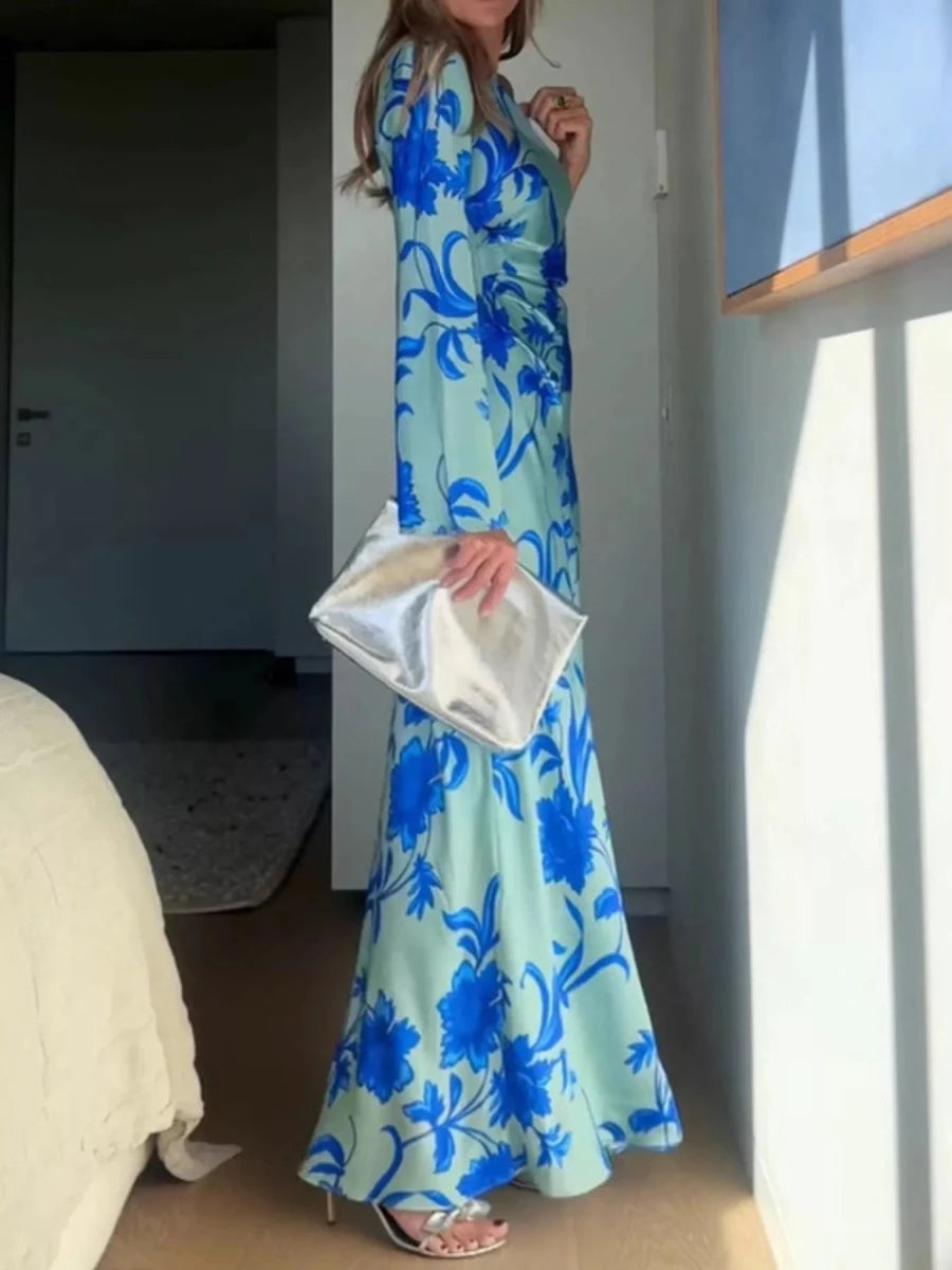 Floral Print One - Shoulder Maxi Dress - 