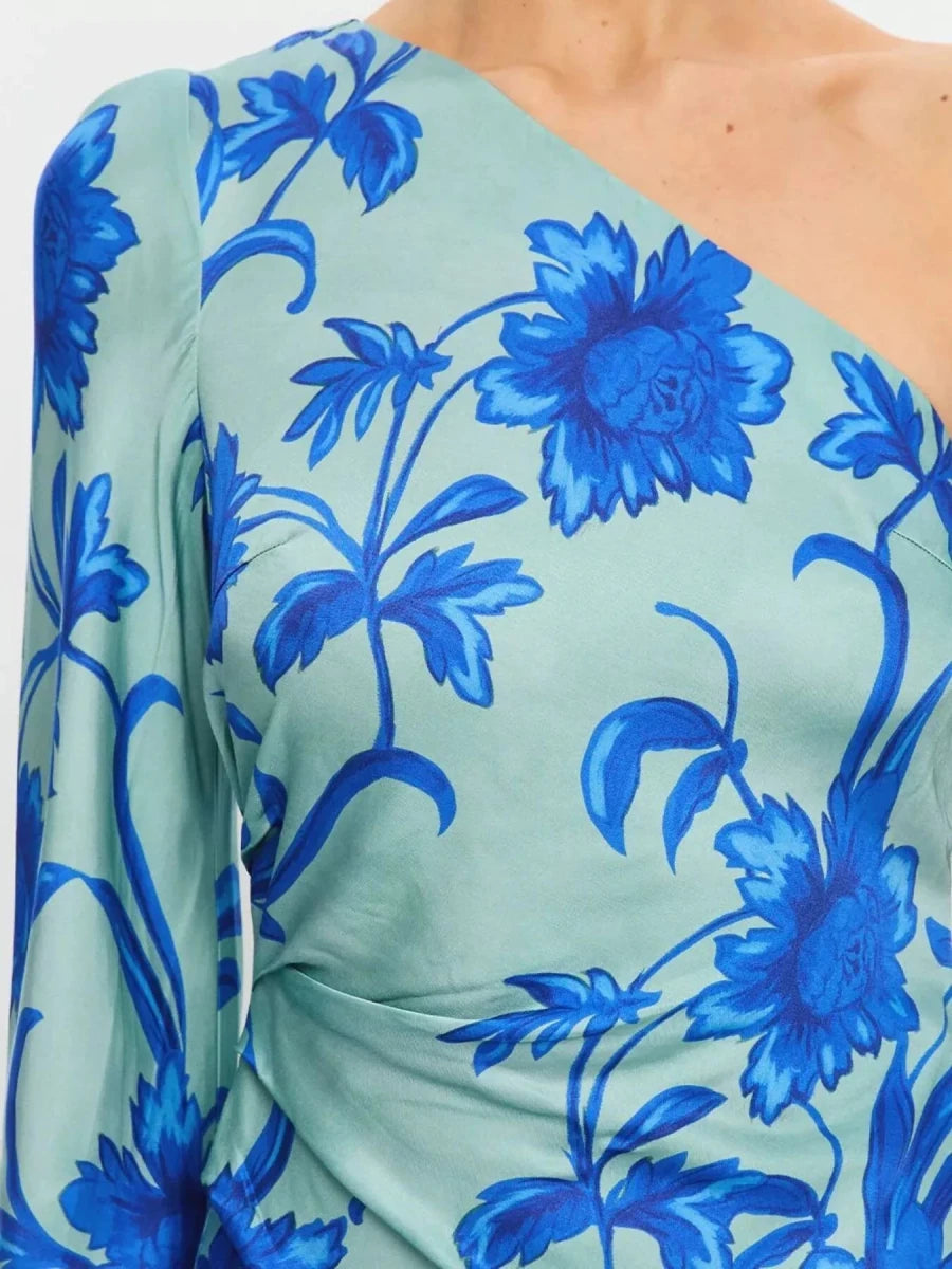 Floral Print One - Shoulder Maxi Dress - 