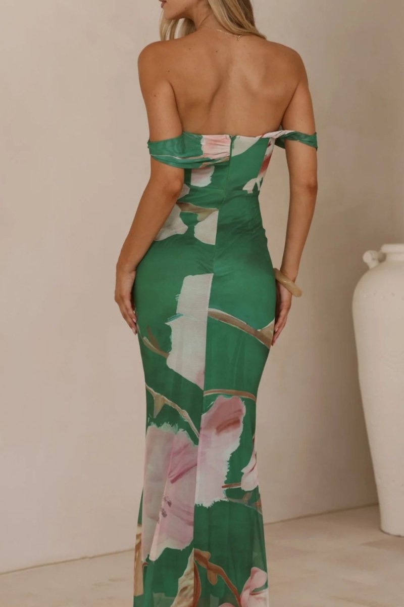 Floral Print One - Shoulder Ruched Maxi Dress - 
