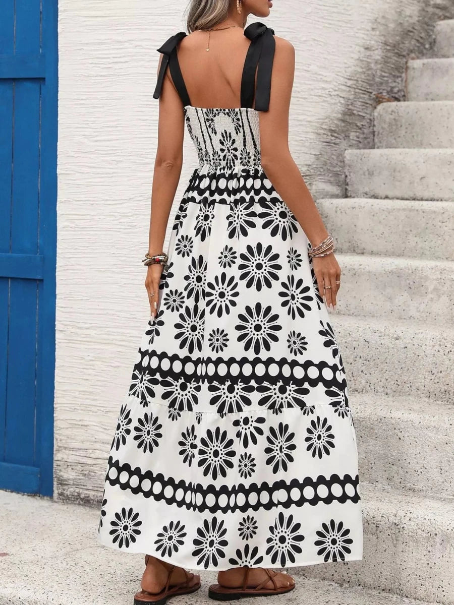 Floral Print Smocked Maxi Dress - 