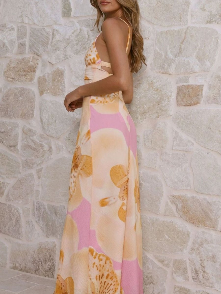 Floral Print Spaghetti Strap Dress - 