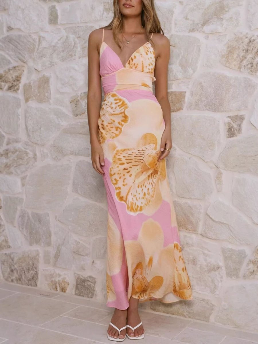 Floral Print Spaghetti Strap Dress - 