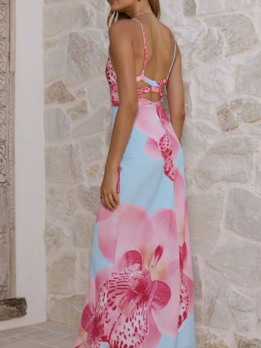 Floral Print Spaghetti Strap Dress - 