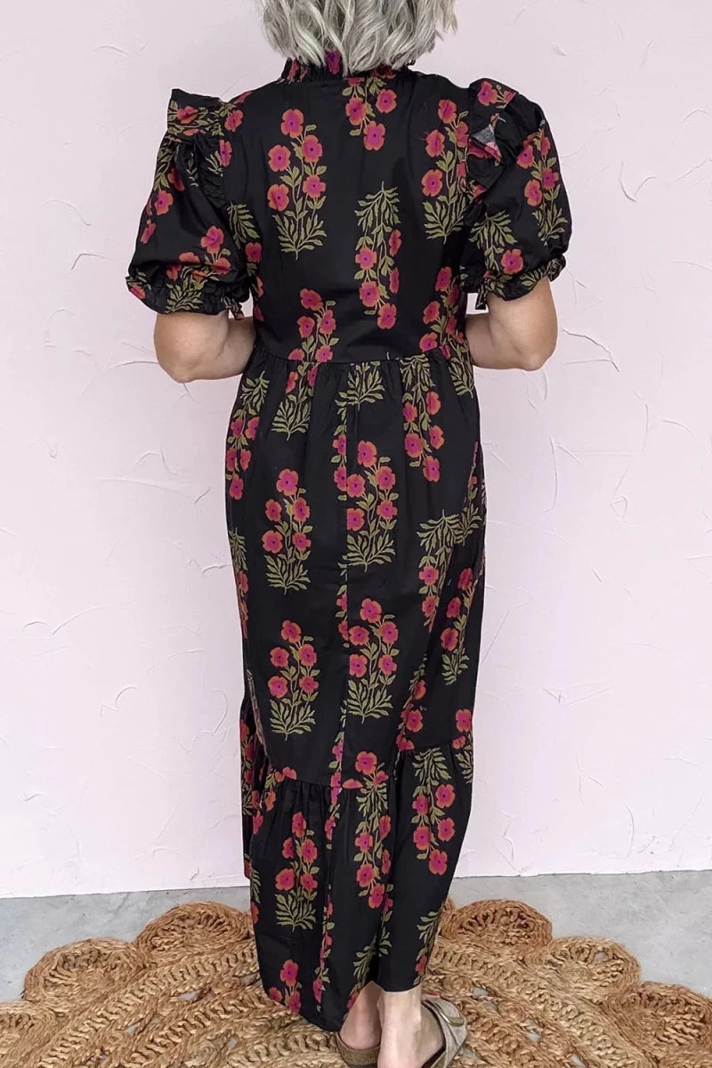Floral Print Tiered Maxi Dress - 