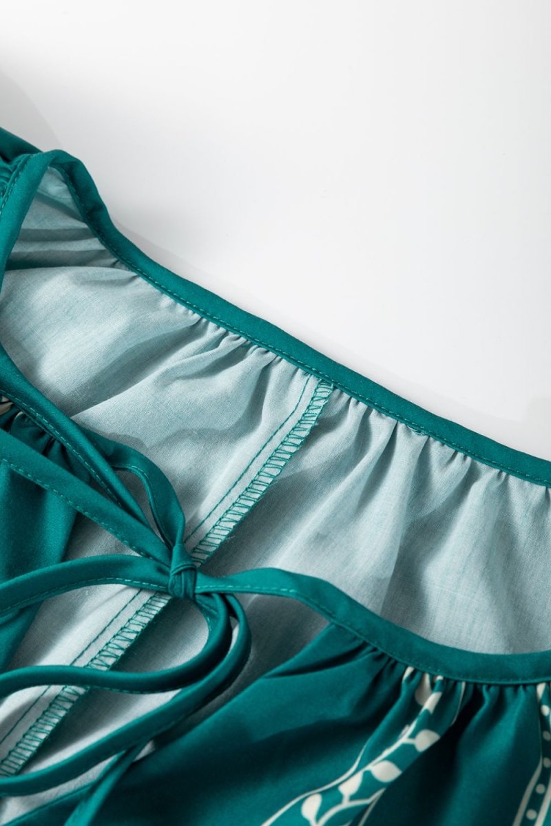 Floral Ruffle Puff Sleeve Tie Neck Mini Dress - New Arrivals