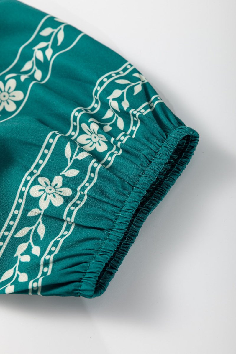 Floral Ruffle Puff Sleeve Tie Neck Mini Dress - New Arrivals