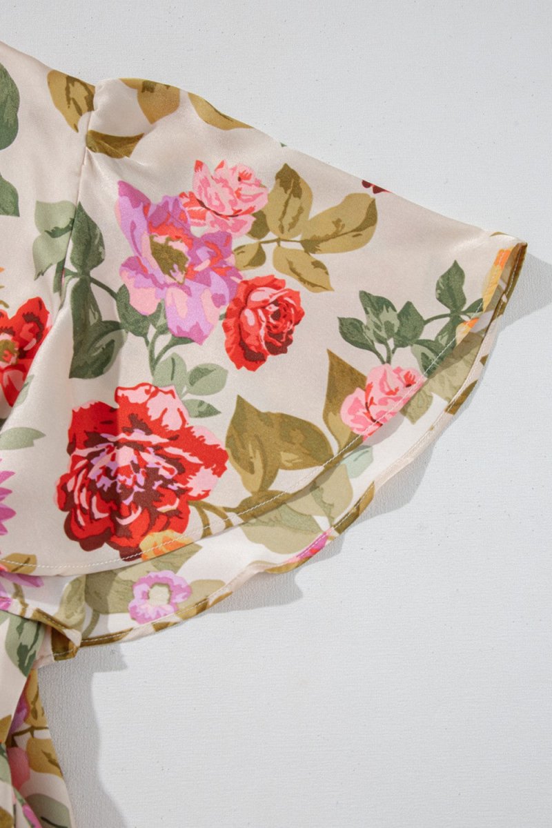Floral Short Sleeve Tie Back Slit Dress - New Arrivals