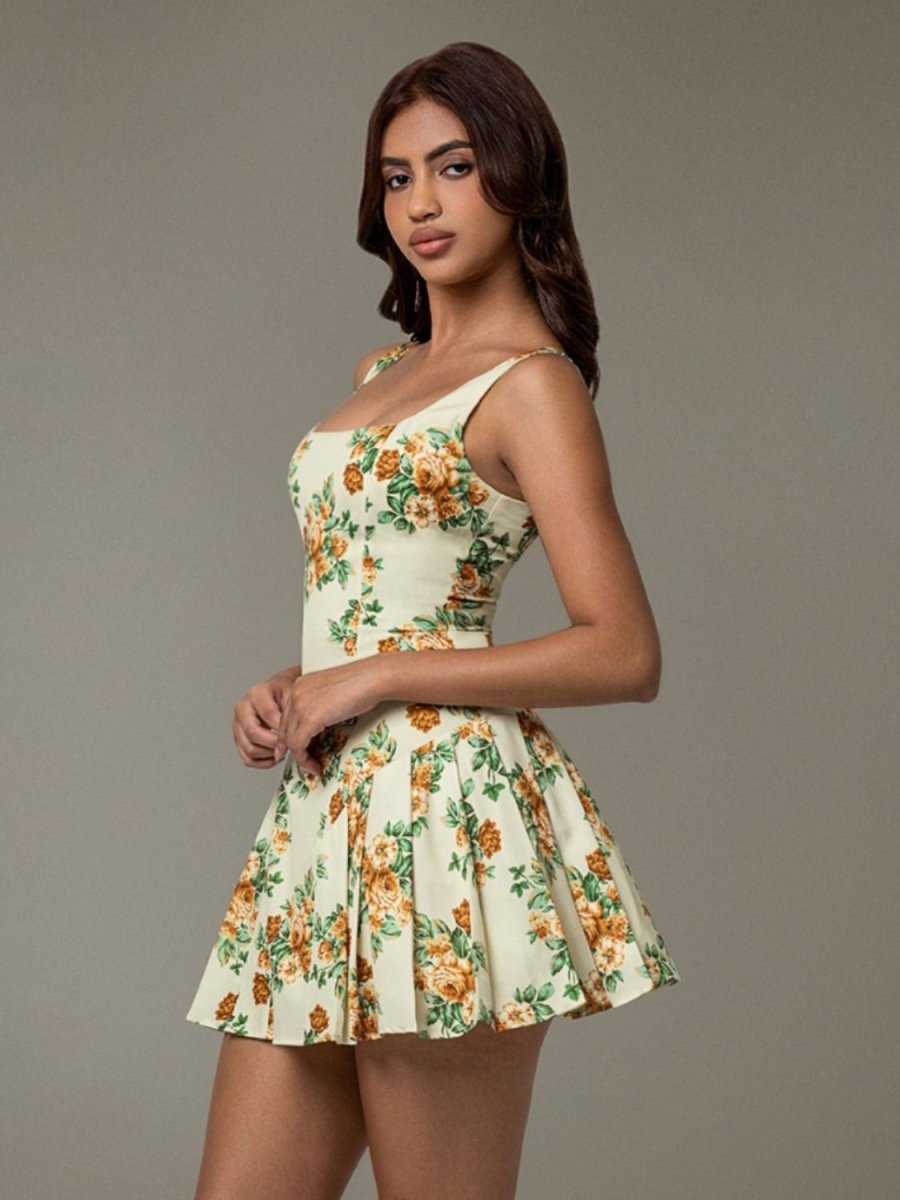 Floral Sleeveless Mini Pleated Dress - New Arrivals