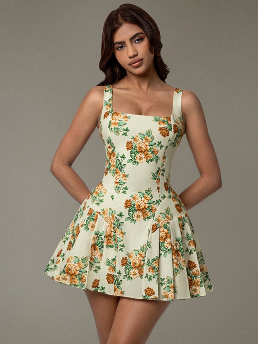 Floral Sleeveless Mini Pleated Dress - New Arrivals
